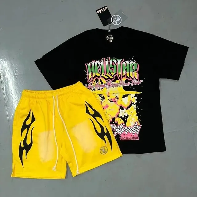 Hellstar T-Shirt and Shorts Set Flame Graphic