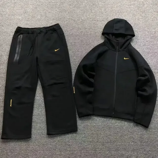 Nike Tech Fleece Hoodie and Joggers Black with Gold Swoosh