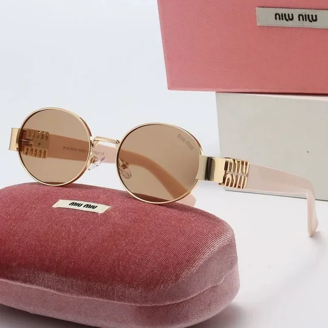 Miu Miu Round Sunglasses Gold Frame with Logo Temples