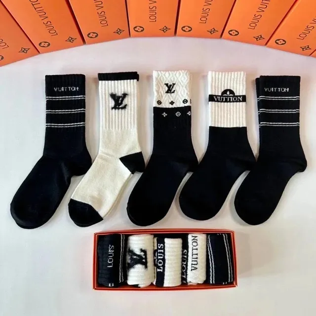 Louis Vuitton Logo Socks Monogram and Striped