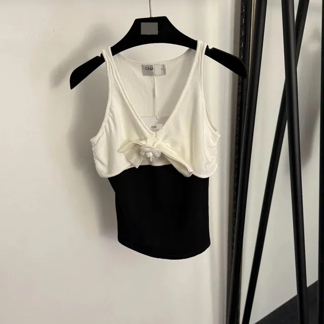 Chanel Knit Tank Top Two-Tone with Camellia Bow