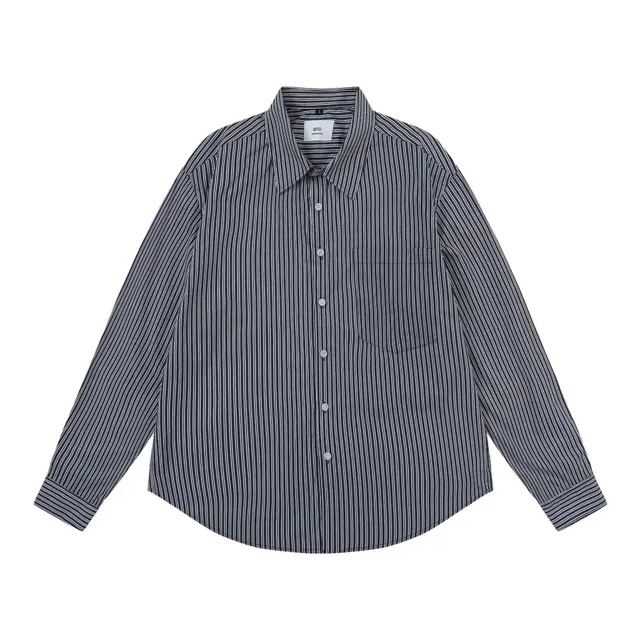 AMI Paris Striped Button-Up Shirt Navy and White Pinstripe