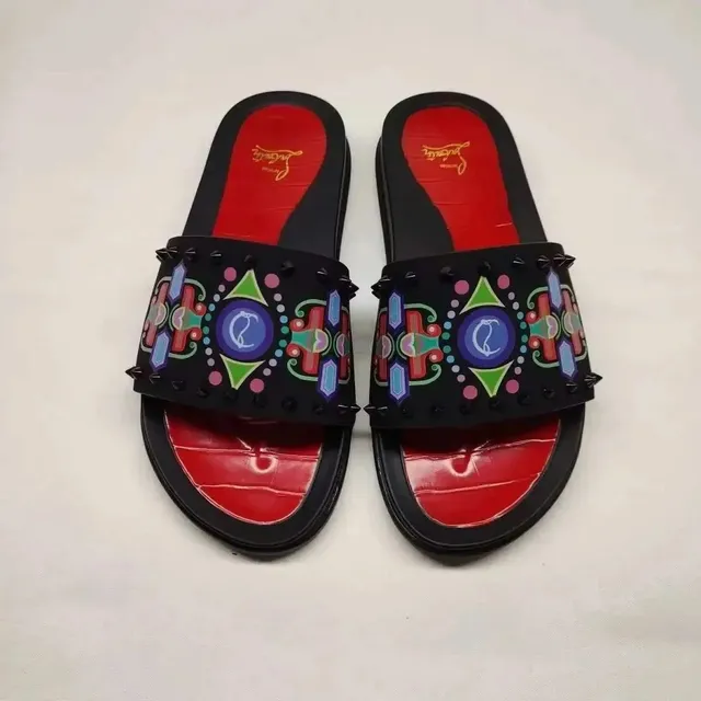Christian Louboutin Slide Sandal Multicolor Embroidered