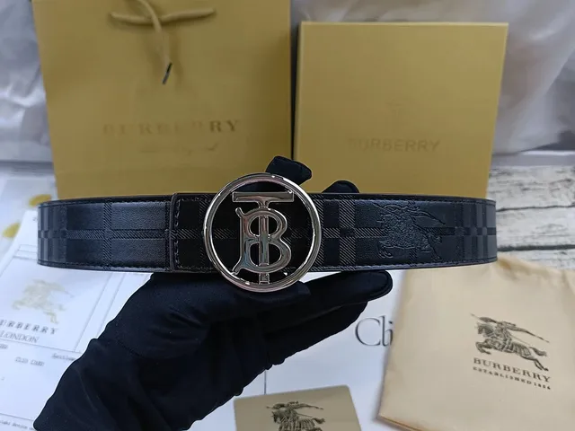Burberry TB Logo Belt Checkered Leather