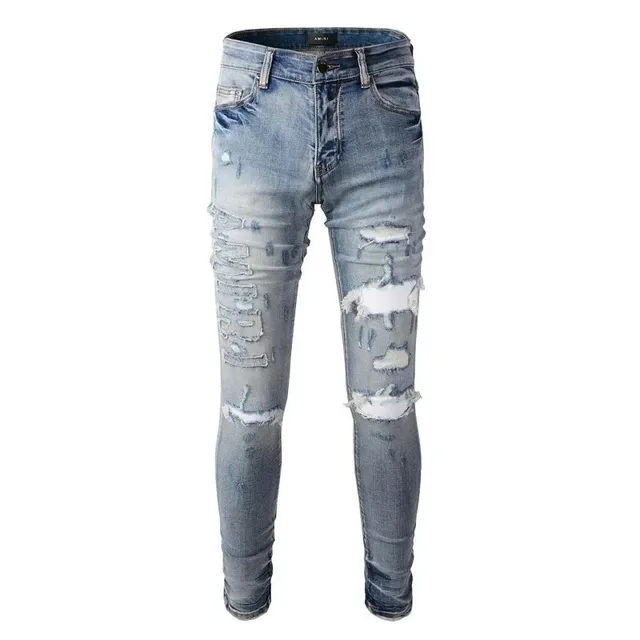 Amiri Distressed Skinny Jeans Light Wash with Embroidered Tears