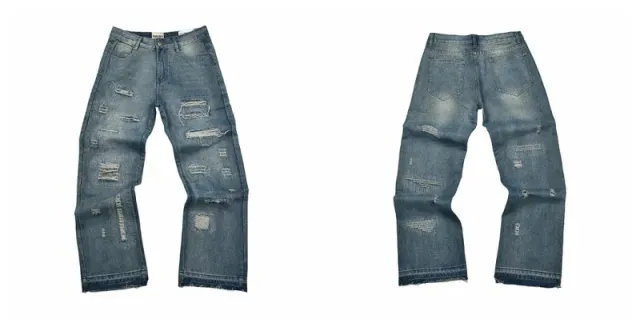 Gallery Dept. Distressed Straight-Leg Jeans Heavy Patchwork Ripped