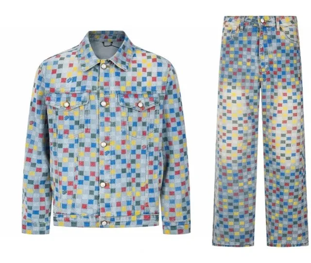Louis Vuitton Denim Jacket and Trousers Set Multicolor Checkered