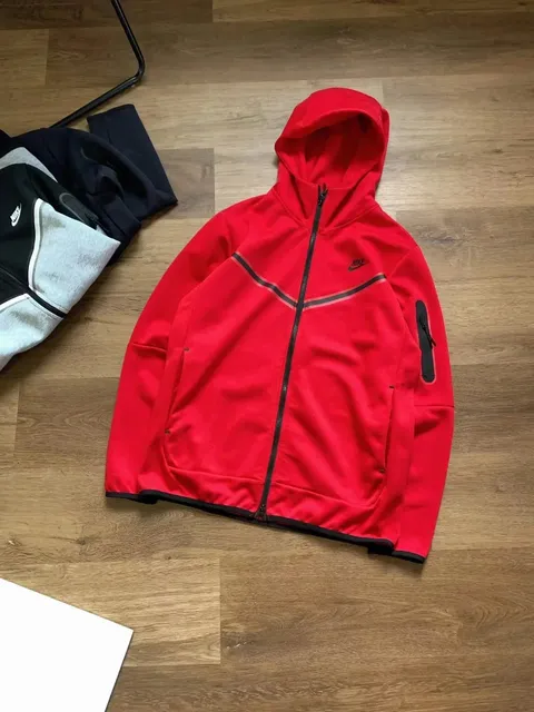 Nike Tech Fleece Hoodie Red with Black Accents