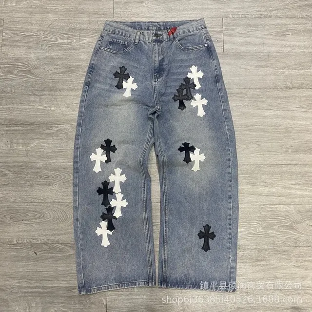 Chrome Hearts Cross Patch Jeans Embroidered Crosses