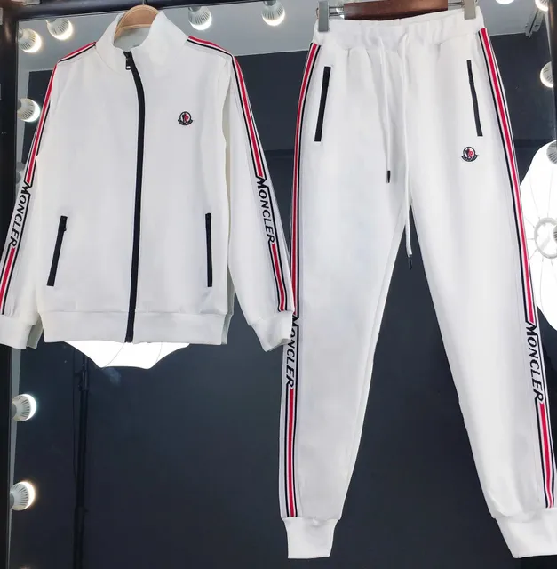 Moncler Track Suit White with Red-Black Stripes