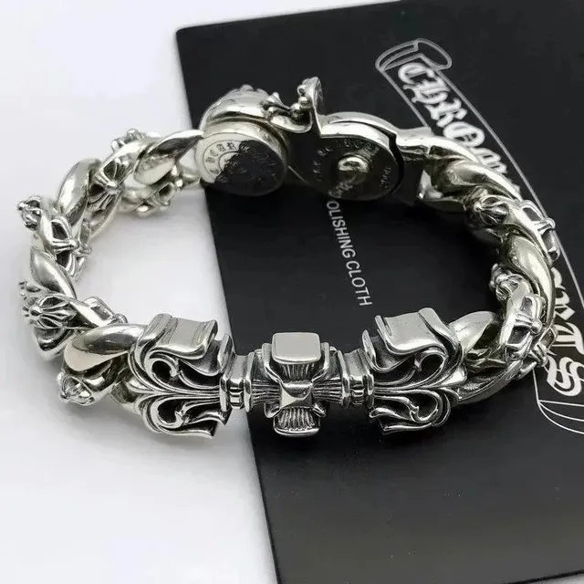 Chrome Hearts Curb Chain Bracelet Cross & Fleur-de-Lis