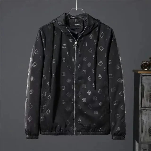 Hooded Zip-Up Jacket All-Over Logo Print
