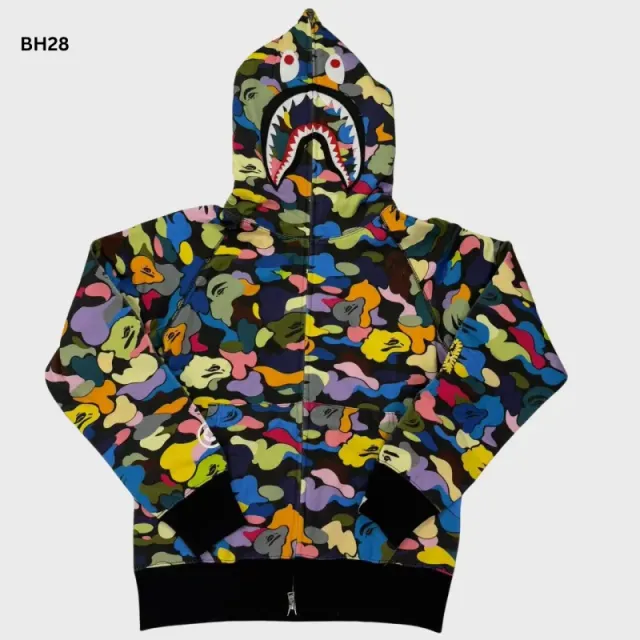 Bh28 - Bp Multi Camo Shark Full Zip "Ponr" Hoodie White