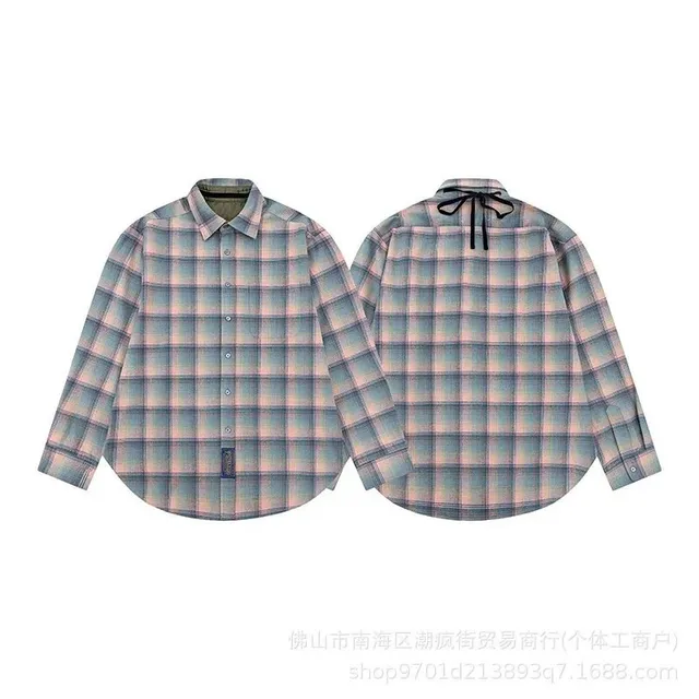 Long-Sleeve Button-Up Shirt Pastel Plaid