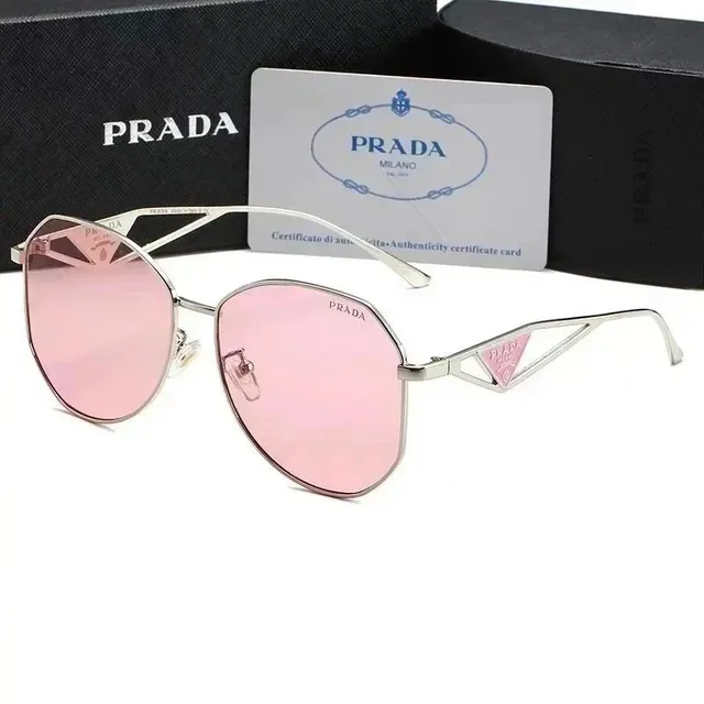 Prada Metal Frame Sunglasses Pink Mirror Lens