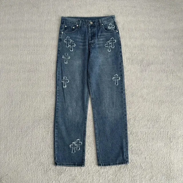 Chrome Hearts Cross-Embroidered Jeans Distressed Cross Motif
