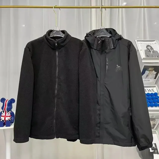 1piu1uguale3 Relax Fleece Jacket and Windbreaker Black Two-Piece Set