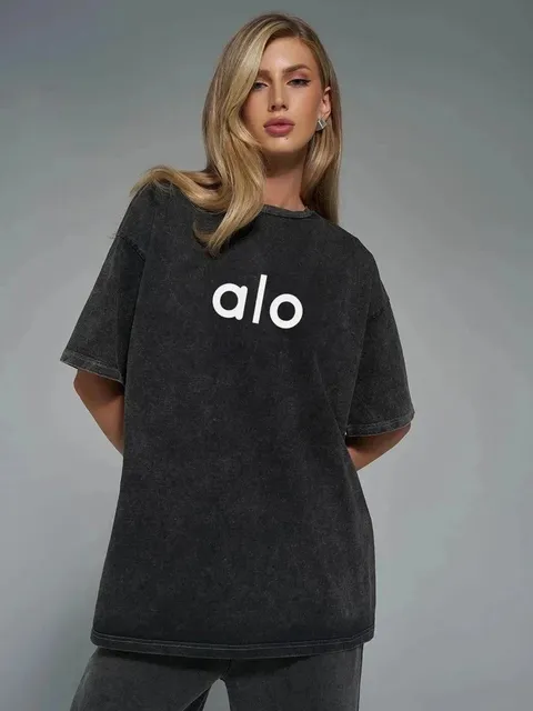 Alo Yoga Logo Tee Washed Black