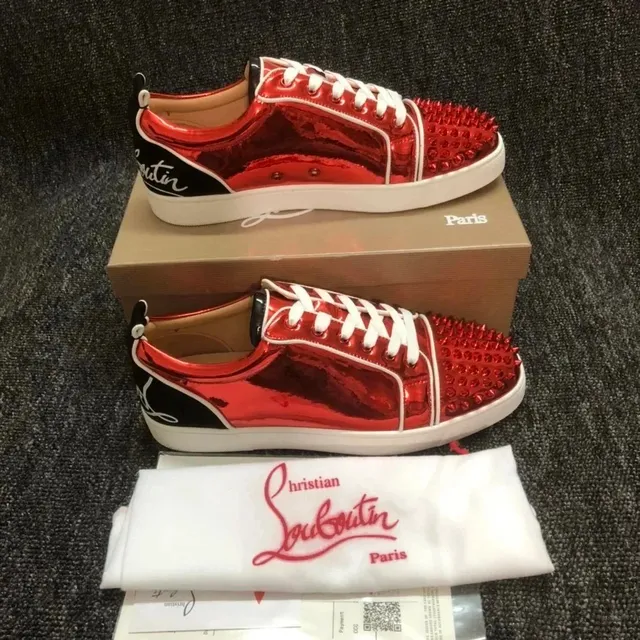 Christian Louboutin Louis Junior Spikes Metallic Red with Black Sides