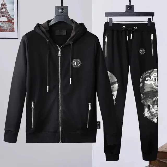 Philipp Plein Zip-Up Hoodie and Joggers Set Skull Print