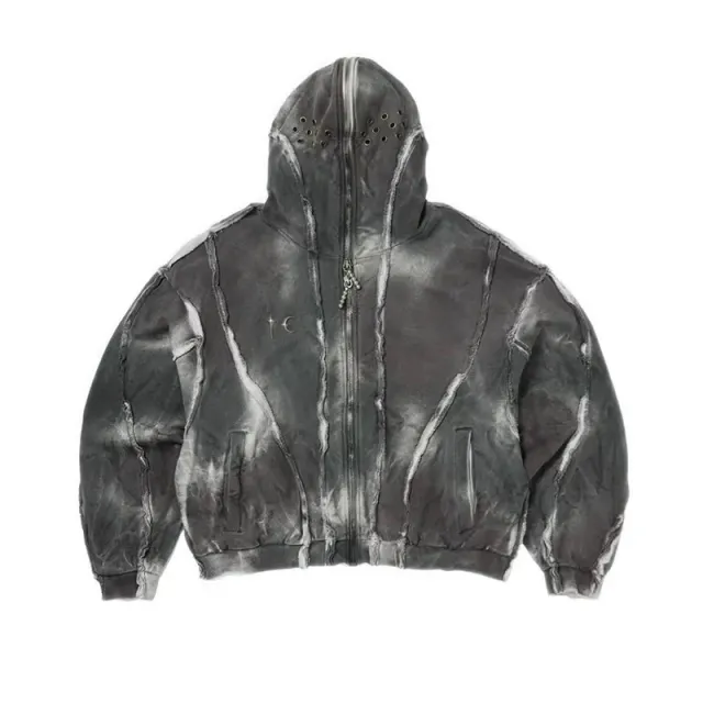 Rhude Hooded Zip-Up Jacket Distressed Tie-Dye