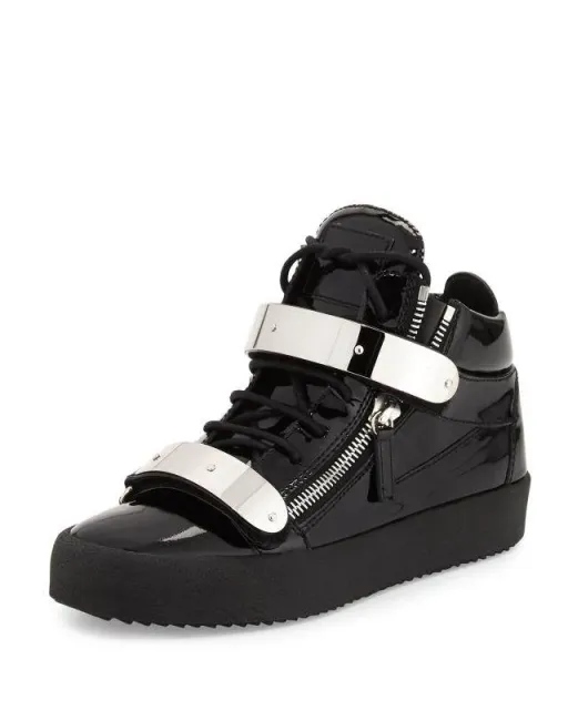 Giuseppe Zanotti High-Top Sneaker Patent Leather with Silver Straps