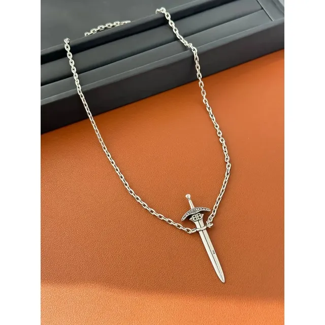 Balenciaga Sword Pendant Necklace Crystal-Embellished