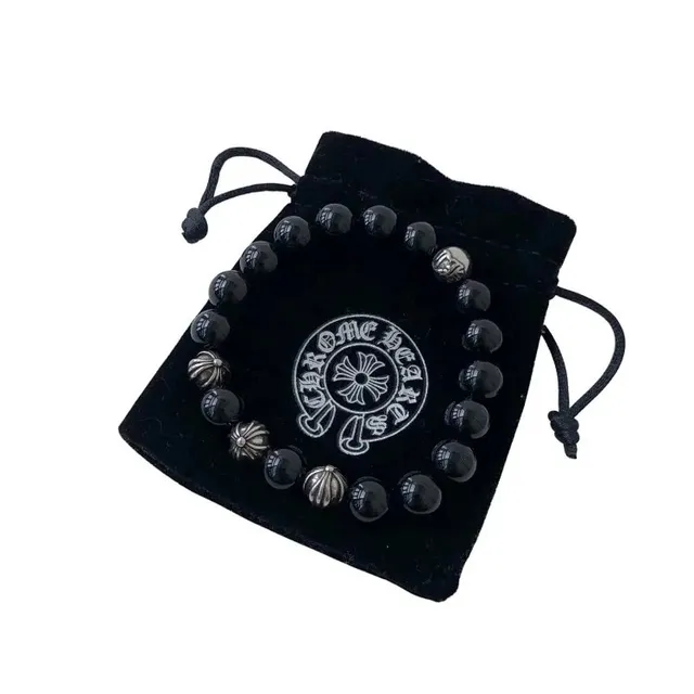 Chrome Hearts Beaded Bracelet Onyx and Silver