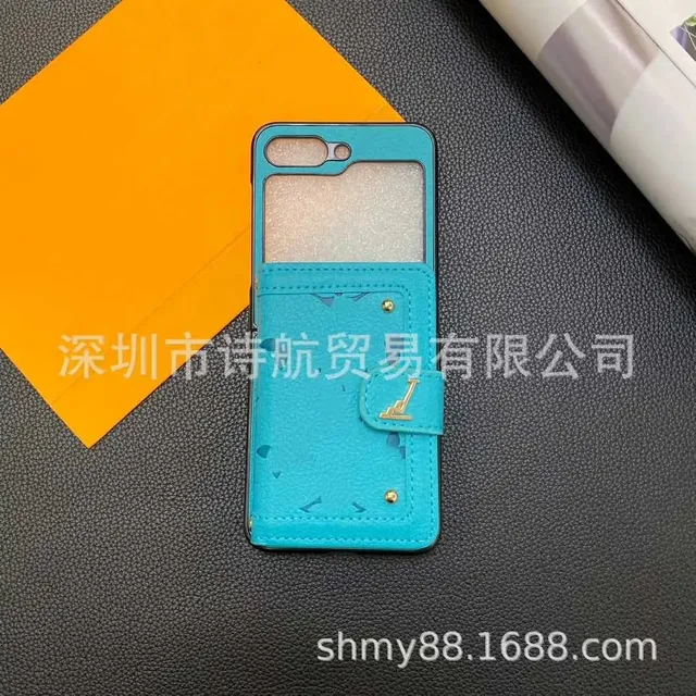 Louis Vuitton Phone Wallet Case Turquoise Leather with Gold Hardware