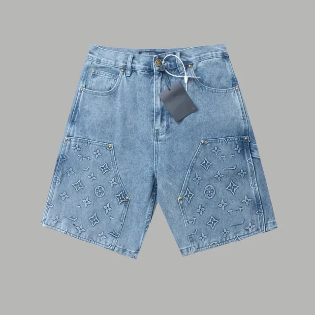 Louis Vuitton Denim Shorts Monogram-Embroidered Cargo