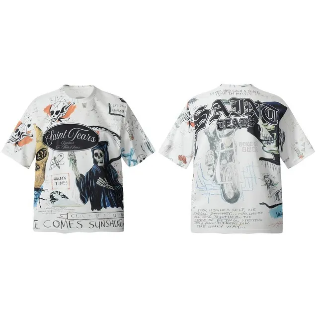 Saint Laurent Graphic Print T-Shirt Graffiti Skull Reaper