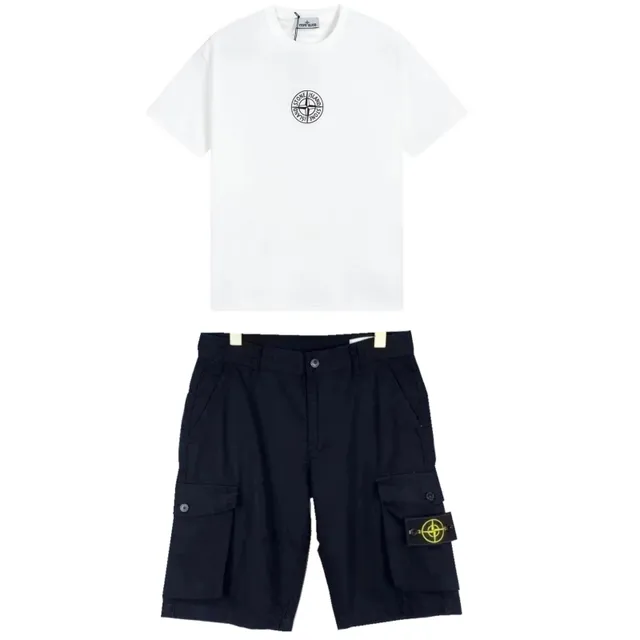 Stone Island T-Shirt and Cargo Shorts Set Compass Logo