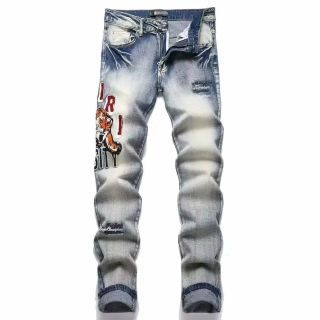 Slim Fit Jeans Distressed Tiger Patch