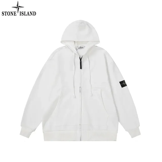 Stone Island Zip-Up Hoodie Solid White