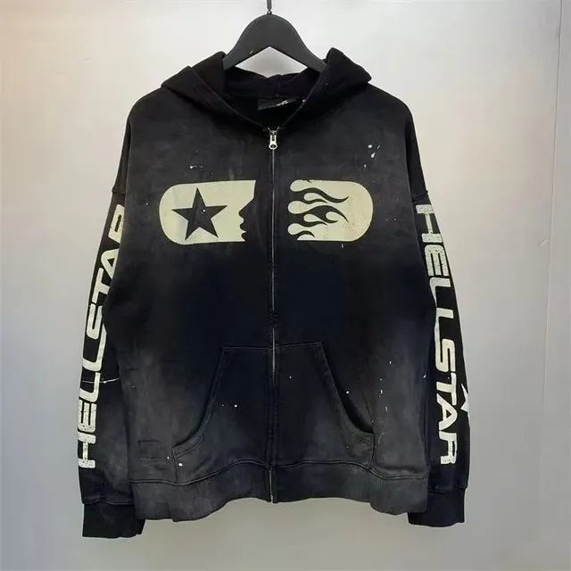 Hellstar Zip-Up Hoodie Star Flame Graphic