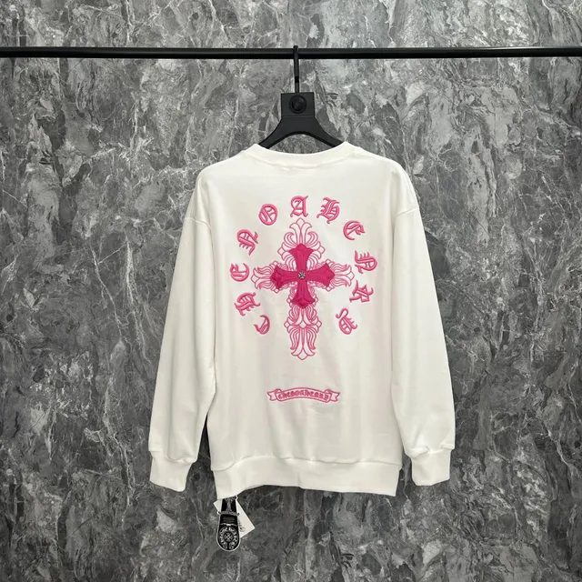Chrome Hearts Crewneck Sweatshirt Pink Cross Embroidery