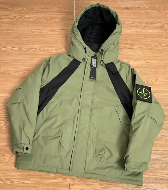 Stone Island Hooded Jacket Olive with Black Panels
