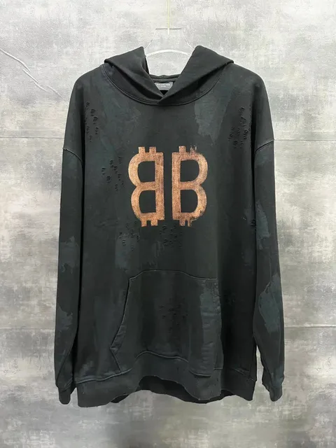 Balenciaga Hoodie Bitcoin Logo Distressed