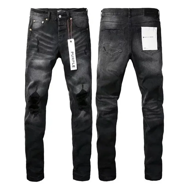 Purple Brand Distressed Slim Fit Jeans Black Wash with Rips