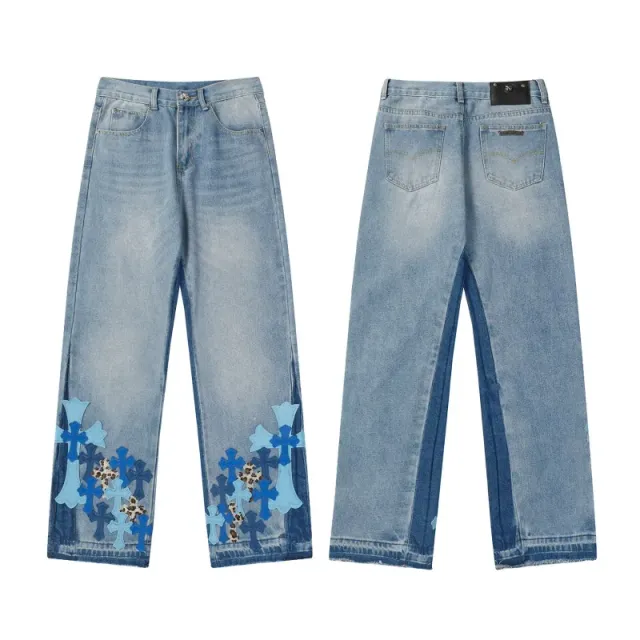 Chrome Hearts Straight Leg Jeans Cross Patch Embroidery
