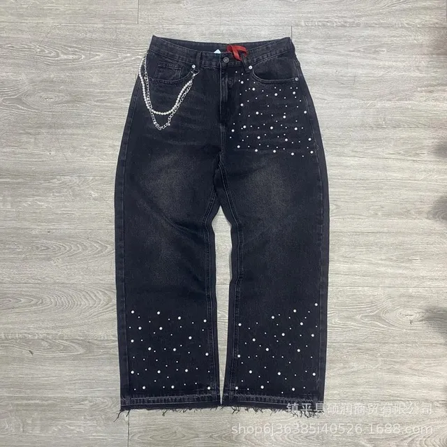 Embroidered Jeans Pearl-Embellished
