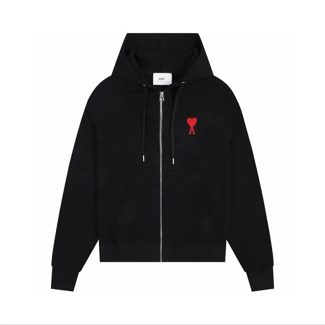 AMI Paris Zip-Up Hoodie Red Heart Logo