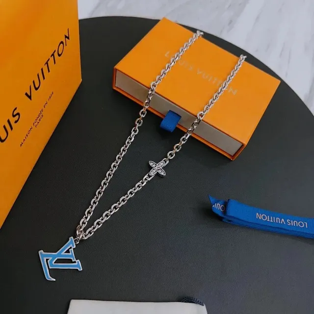 Louis Vuitton Chain Necklace LV and Flower Motif