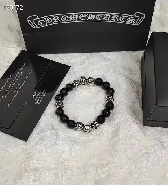 Chrome Hearts Beaded Bracelet Onyx and Sterling Silver