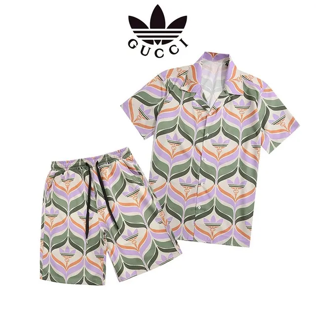 Gucci × Adidas Printed Camp Collar Shirt and Shorts Set Floral Geometric Print