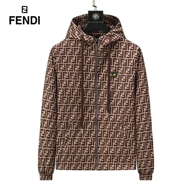Fendi Zip-Up Hooded Jacket FF Logo Print