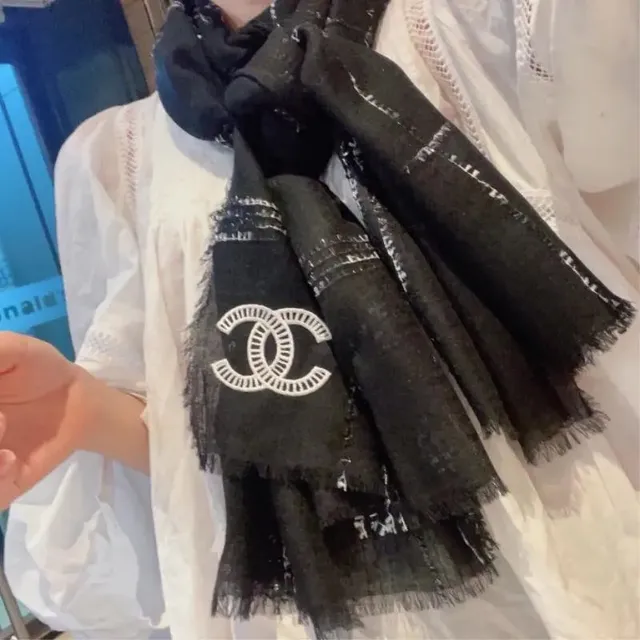 Chanel Logo Scarf Embroidered CC
