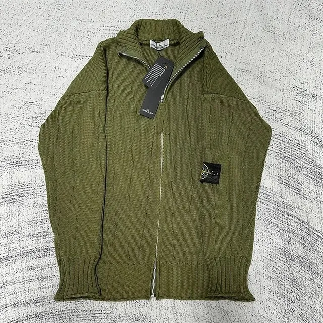 Stone Island Zip-Up Knit Sweater Cable Knit with Compass Patch