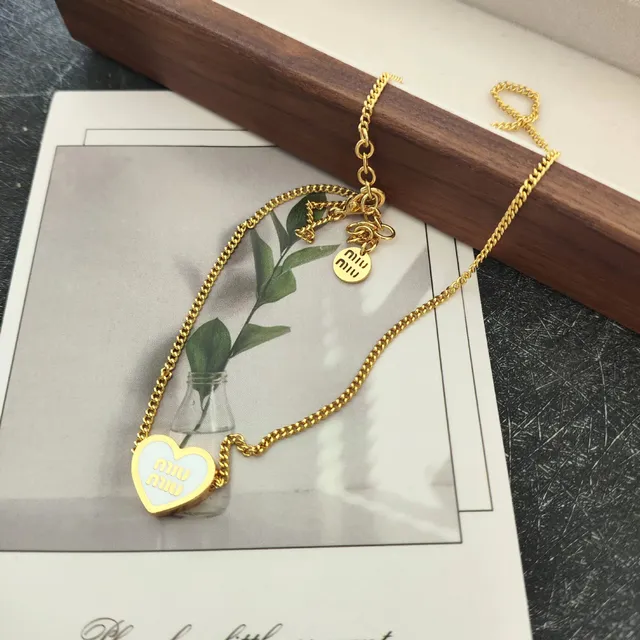 Miu Miu Heart Pendant Necklace Enamel Logo