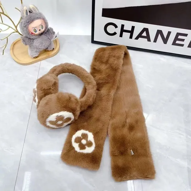 Louis Vuitton Faux Fur Scarf and Earmuffs Set Monogram Flower